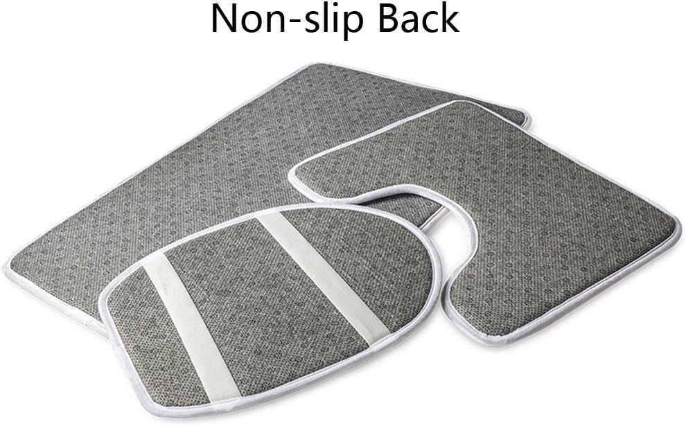 UNICEU 3 Piece Bathroom Rug Set, Grey White Marble, Machine Washable, Non Slip Microfiber