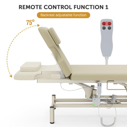 Dolonm 2 Motors Electric Massage Table, Hydraulic Electric Lift Adjustable Backrest and Height Lifting for Treatment, Physical Therapy, Spinal Massage, Facial Spa, Waxing, Tattooing - Beige Gray