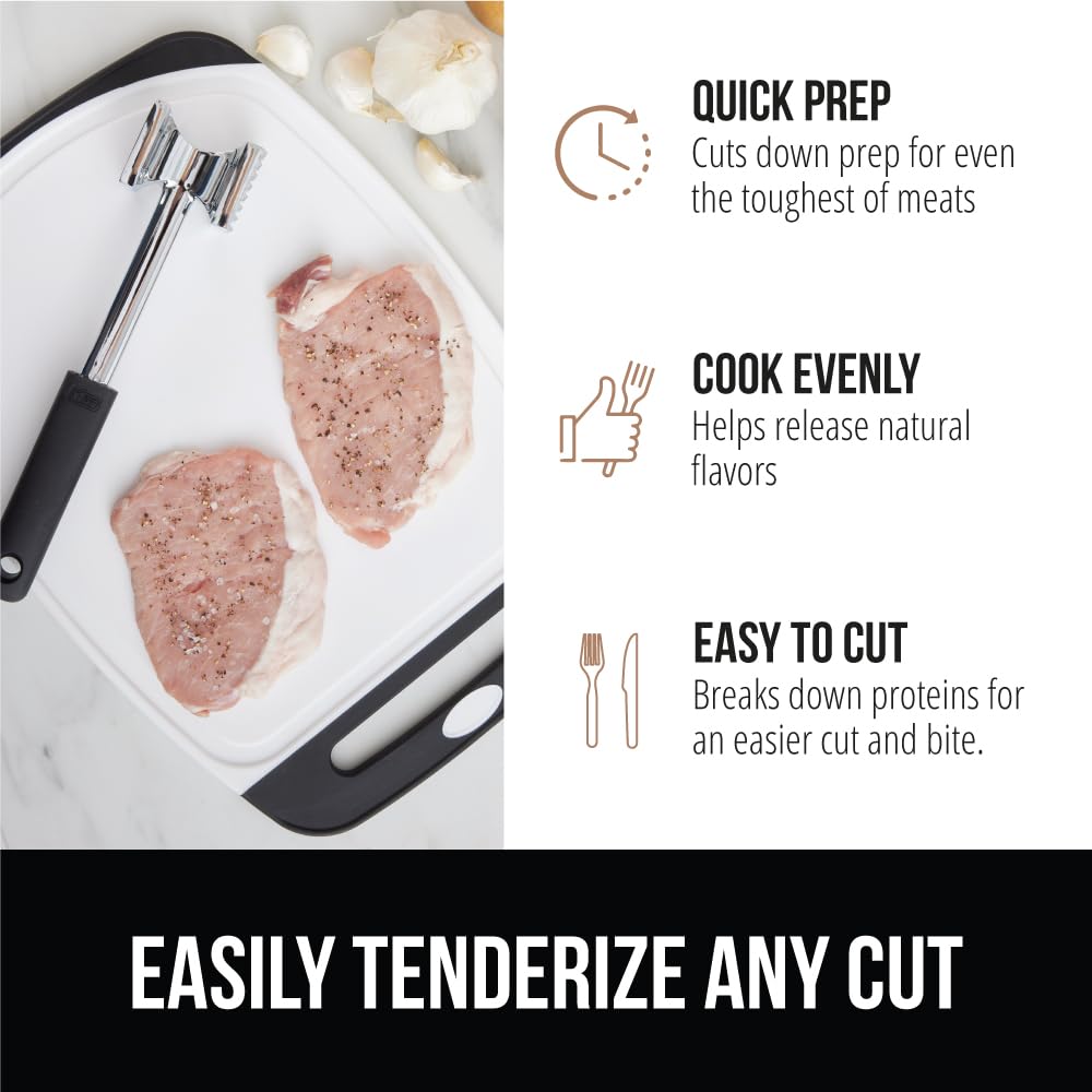 GORILLA GRIP Patented Dual-Sided Meat Tenderizer, Heavy Duty Kitchen Mallet with Soft Handle, Spiked Side Tenderizes and Smooth Flattens, Maximize Food Flavor, Commercial Grade Chicken Pounder, Black