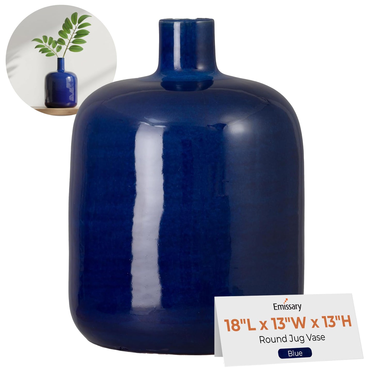 Emissary - Round Jug Vase, Blue 13x18 H