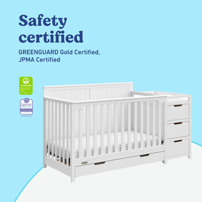 Graco Hadley 5-in-1 Convertible Crib & Changer – GREENGUARD Gold Certified, Fits Standard Crib Mattress, Converts to Toddler Bed and Full Bed, 4 Adjustable Mattress Heights (White)