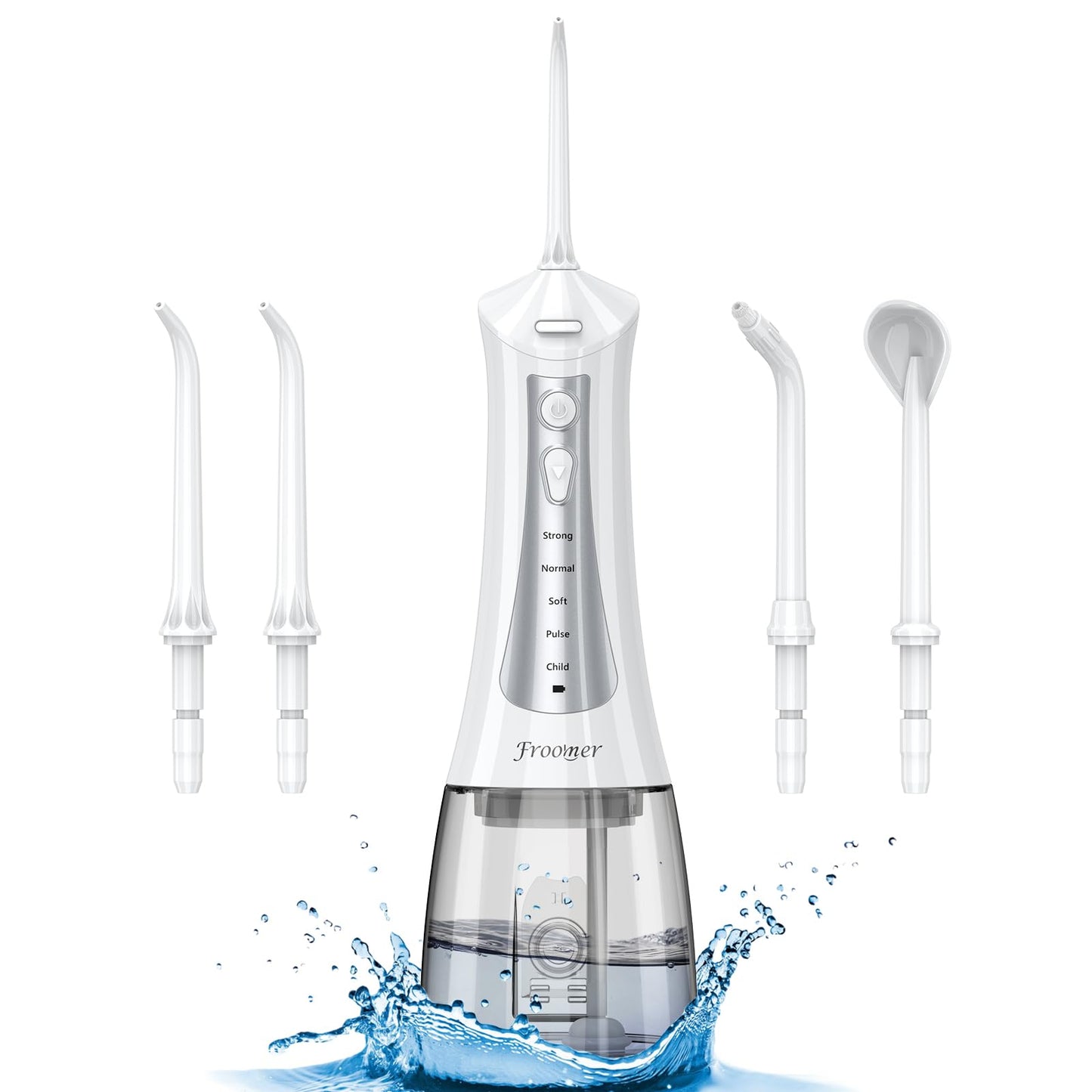 Froomer Water Flosser，Water Dental Forsser for Teeth Clean, 5Modes 4 Jet Tips,Rechargeable Portable Water Flossers for Teeth,300ML Tanks for Travel Friendly(Black