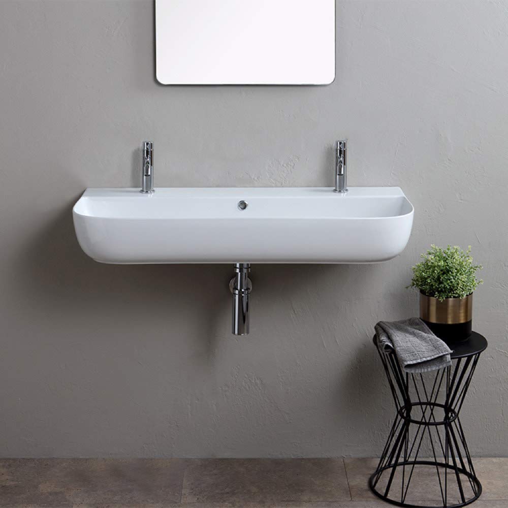 Scarabeo 1813B-Two Hole Bathroom Sink, One Size, White