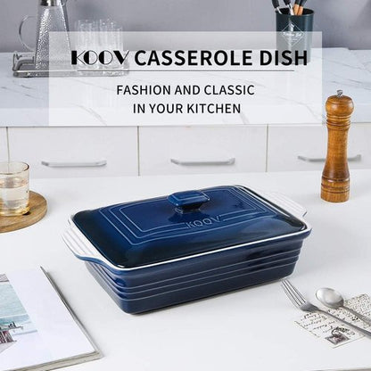 KOOV Ceramic Casserole Dish - Covered Rectangular Lasagna Pan for Cooking | 9 x 13 Inches, Gradient Blue