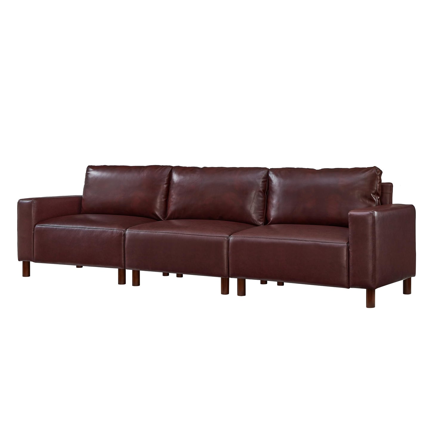 KEIKI 112 Inch PU Leather Sofa, Luxury Cloud Couch Sofa Sleeper Chair, Corner Comfy Upholstered 3-Seater Cloud Couch, Big Accent Deep Seating for Office Apartment Living Room, Easy Assembly, Burgundy