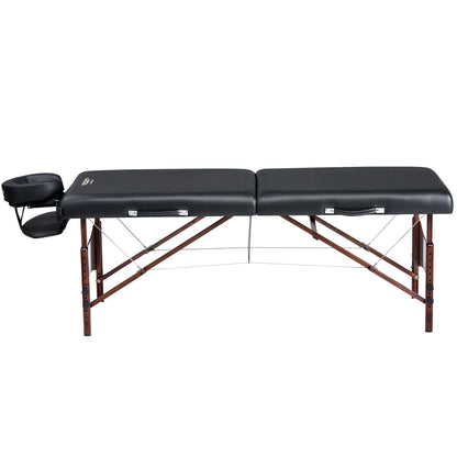 Master Massage Newport Portable Massage Table Package with Denser 2.5" Cushion, Walnut Stained Hardwood, Steel Support Cables, Pillows & Accessories, Black, 30"