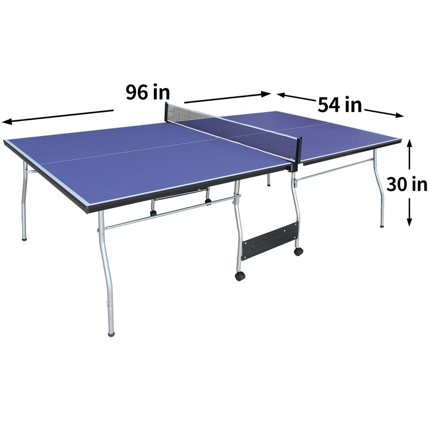 Compact Ping Pong Table, 8ft Mid-Size Indoor/Outdoor Table Tennis Game Set, Foldable, Portable Table Tennis Table with Net, 2 Table Tennis Paddles and 3 Balls, Blue