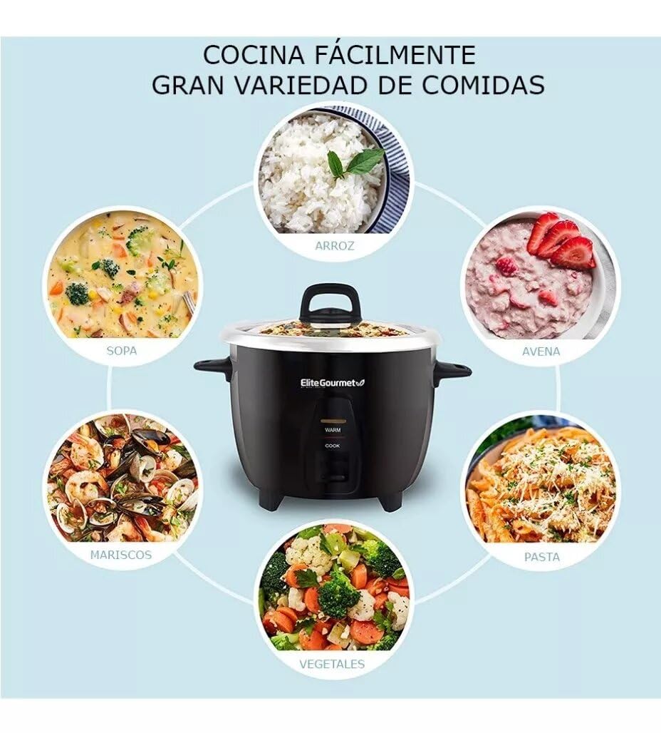 Elite Gourmet ERC2010B Electric Rice Cooker with Stainless Steel Inner Pot Makes Soups, Stews, Porridge's, Grains and Cereals, 10 cups cooked (5 Cups uncooked), Black