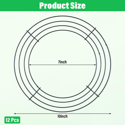 12PCS 10 Inch Metal Wire Wreath Frame, Round Steel Form for Christmas Crafts Floral Decorations Home Garden Wedding Party
