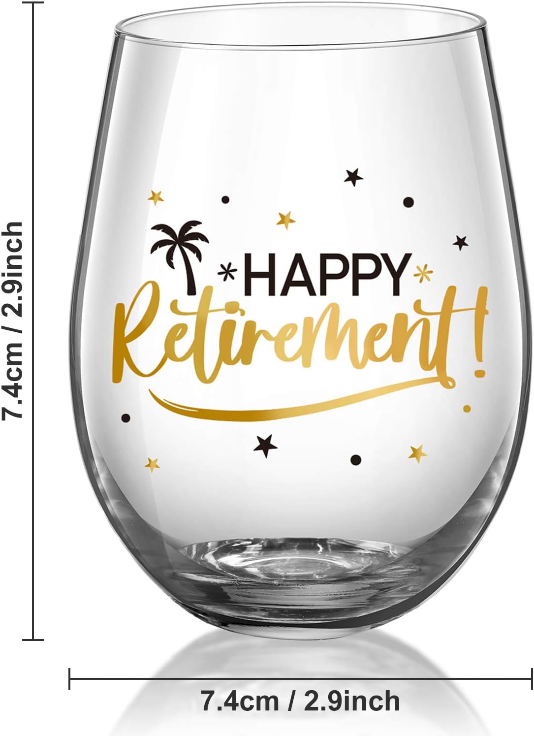 Patelai Happy Retirement Wine Glasses 17 oz, Stemless Wine Glasses for Women Men, Black and Gold Retirement Gift