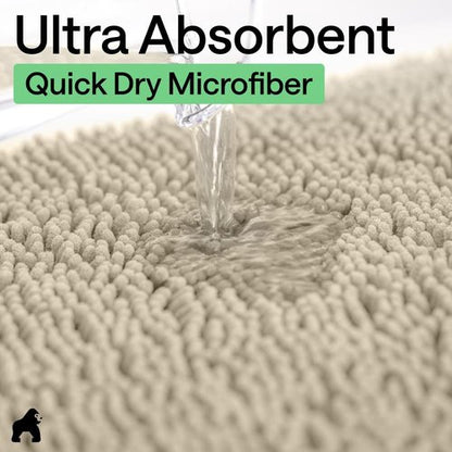 GORILLA GRIP Bath Rug Mat - Thick Soft Absorbent Chenille | Quick Dry Microfiber, 24x17, Sand Color