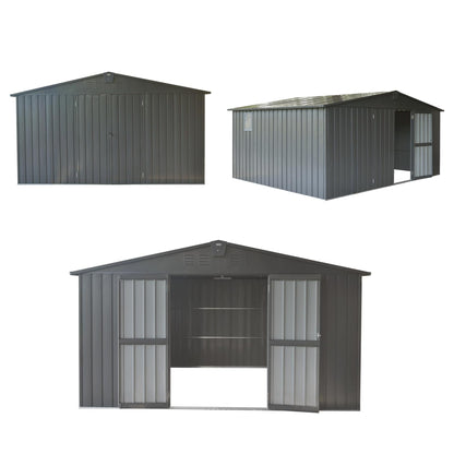 Okak 11 X 9 Ft Metal Outdoor Storage Shed with Lockable Doors Galvanized Metal Garden Shed with Windows Garden Shed Tool Storage Sheds House for Backyard Garden,Patio,Dark Grey