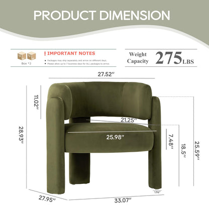 COLAMY Modern Velvet Accent Chair Set of 2, Upholstered Barrel Chairs, Comfy Side Arm Chairs with 3 Legs for Living Room, Bedroom, Reading, Green
