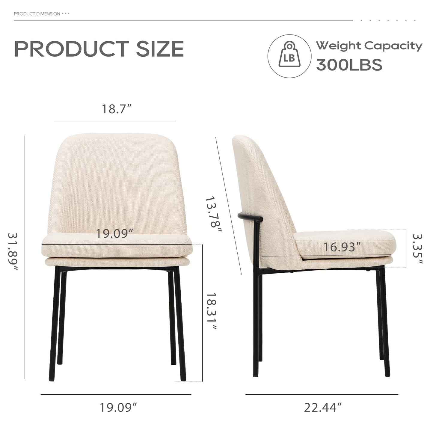 COLAMY Dining Chairs Set of 4, Modern Dining Chairs, Fabric Upholstered Dining Chairs, Kitchen Chairs with Curved Back and Metal Legs for Dining Room Kitchen Restaurant, Beige