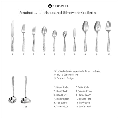 KEAWELL Premium 4-Piece 8.3" Louis Hammered Dinner Fork Set, 18/10 Stainless Steel, Squared Edge with Smooth Rounded Edges for Comfort, Dishwasher Safe (4, 8.3" Dinner Fork)