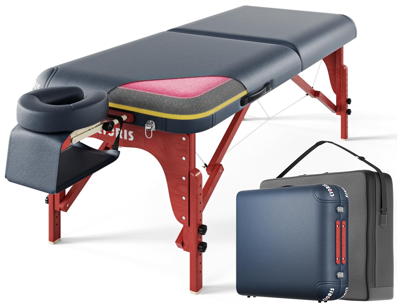 CLORIS 84" Luxury Massage Table Portable 2 Folding Lightweight Facial Salon Spa Tattoo Bed Height Adjustable with Carrying Bag & Wooden Leg Hold Up to 1500LBS Blue