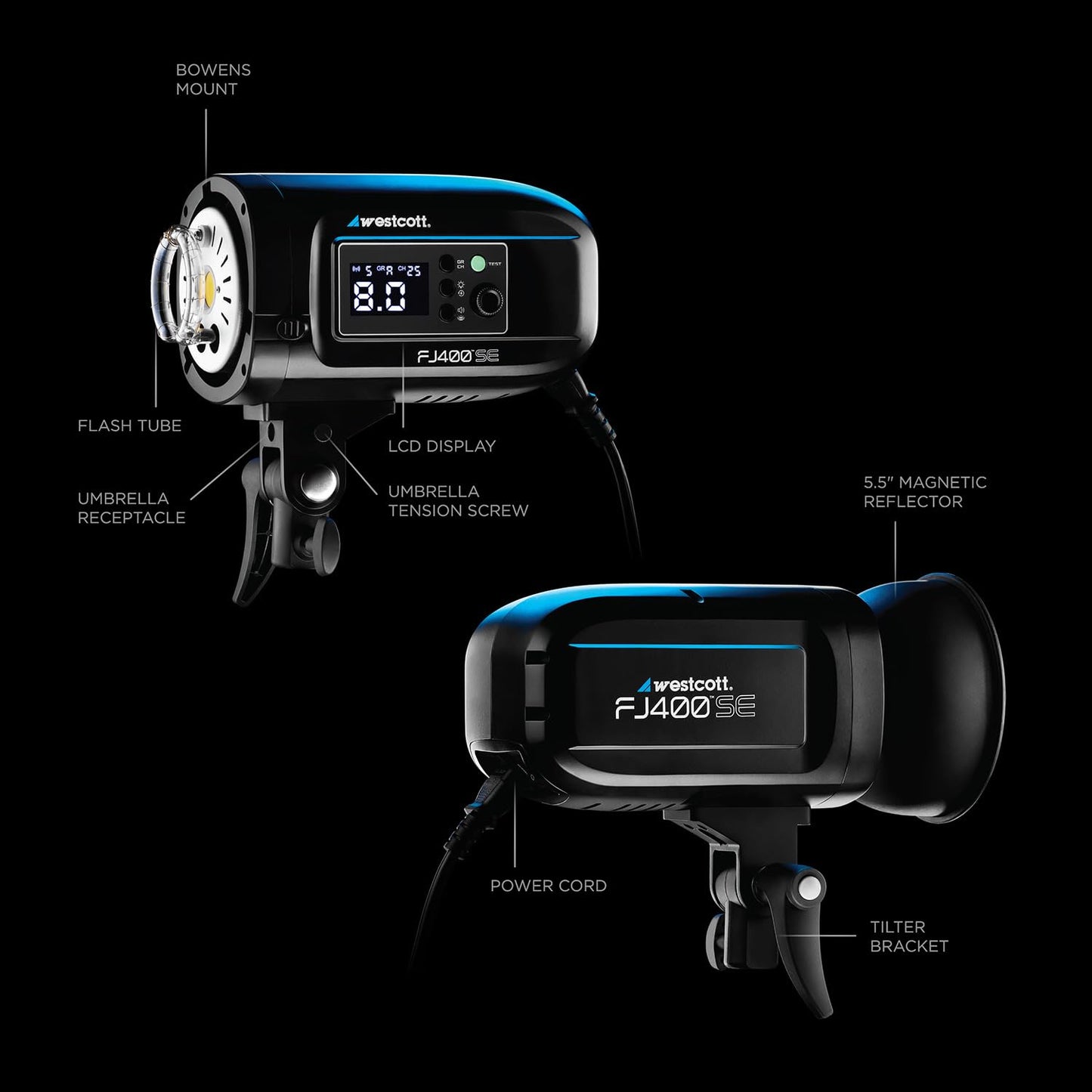 Westcott FJ400-SE 400Ws Photography Studio Strobe – AC-Powered Monolight Flash with FJ Wireless Trigger Compatibility, Bowens Mount, Fast Recycle Time, 5500K Daylight Color, & LED Modeling Light
