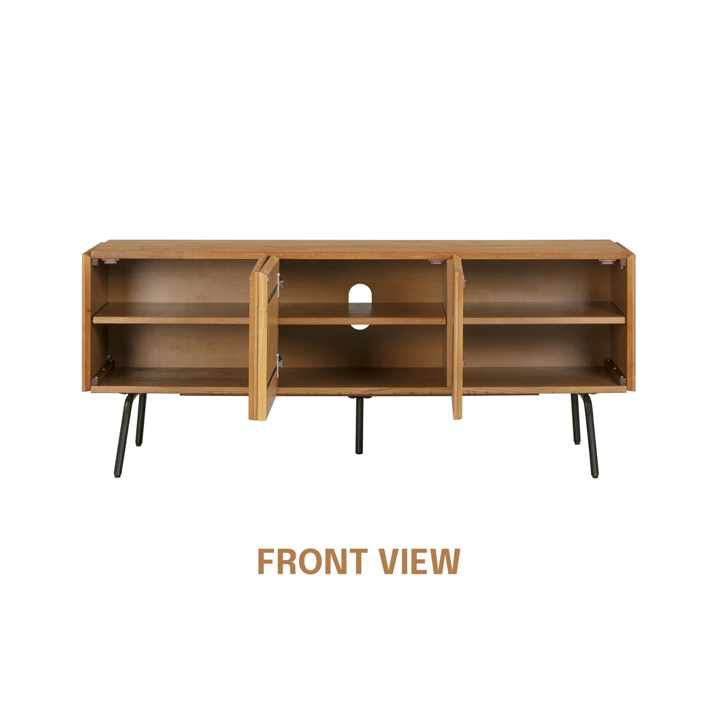 NTC Veil TV Stand with 3 Doors for TVs up to 60’’, Media Console with Vertical Groove Design and Metal Legs, Modern Entertainment Center for Living Room and Bedroom, Effortless Assembly, Teak Look