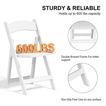 IWDOO 32 Pack Resin Folding Chairs with Cushion - White Folding Chairs, Lightweight Plastic Chairs, Comfortable Foldable Chairs for Wedding, Party, Home, Event, Indoor/Outdoor Use, 600lbs Capacity