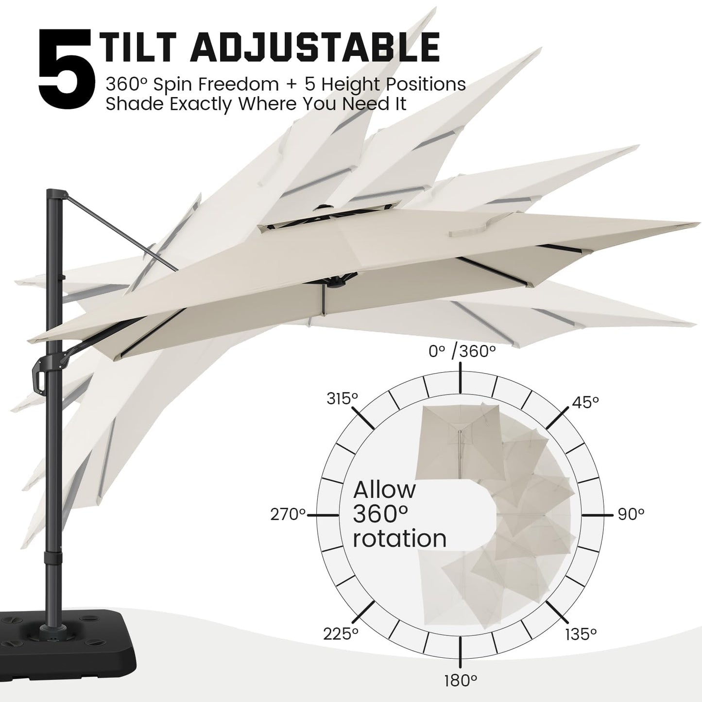 HOTEEL Patio Umbrella - 10ft Cantilever Umbrella Outdoor for Patio, Offset Umbrellas with Double Top Vent, UV resistant & Fade resistant, Large Table Umbrella on Clearance for Deck, Pool, Market, Backyard - Beige