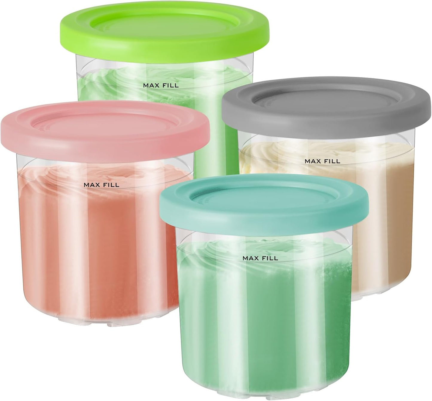 4 Pack NC299AMZ NC300s Ice Cream Pint Containers, Replacement for Ninja Creami Pints and Lids, Compatible with & Series