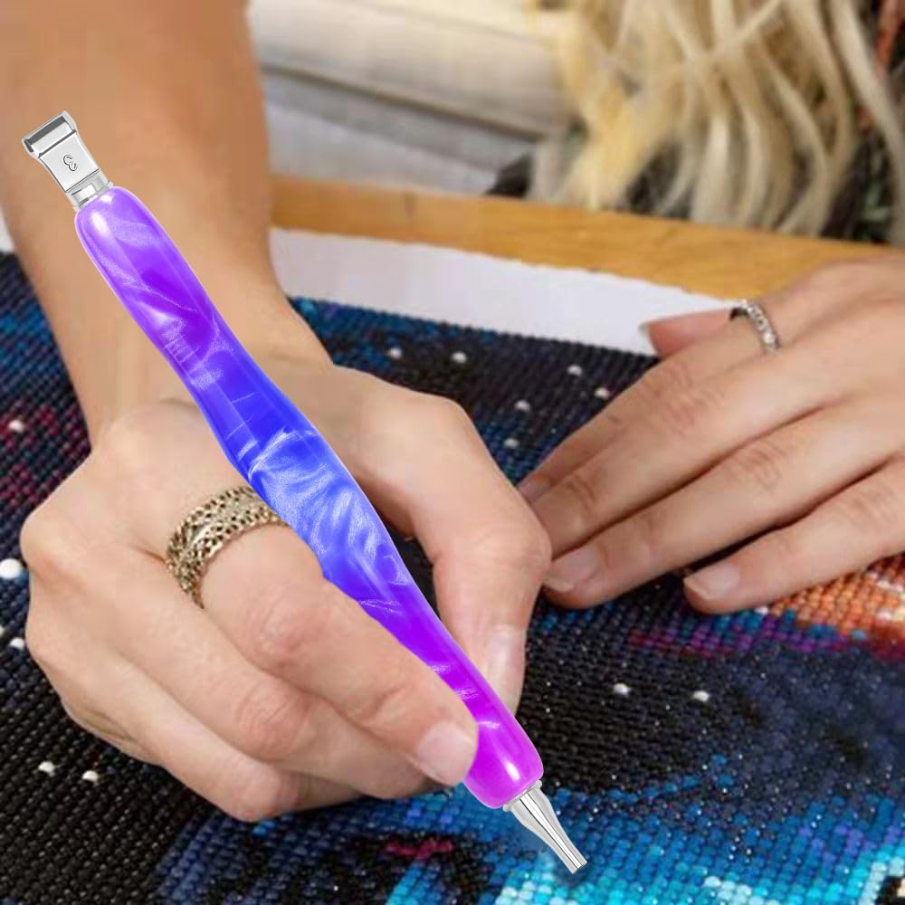 Praise V Do Diamond Painting Art Drill Bead Dot Pick Pen Kit with Screw Stainless Steel Metal Tips Nibs Placers Roller Tool Accessories Ergonomic Stylus for 5D Diamond Paint Nail Art Purple Blue