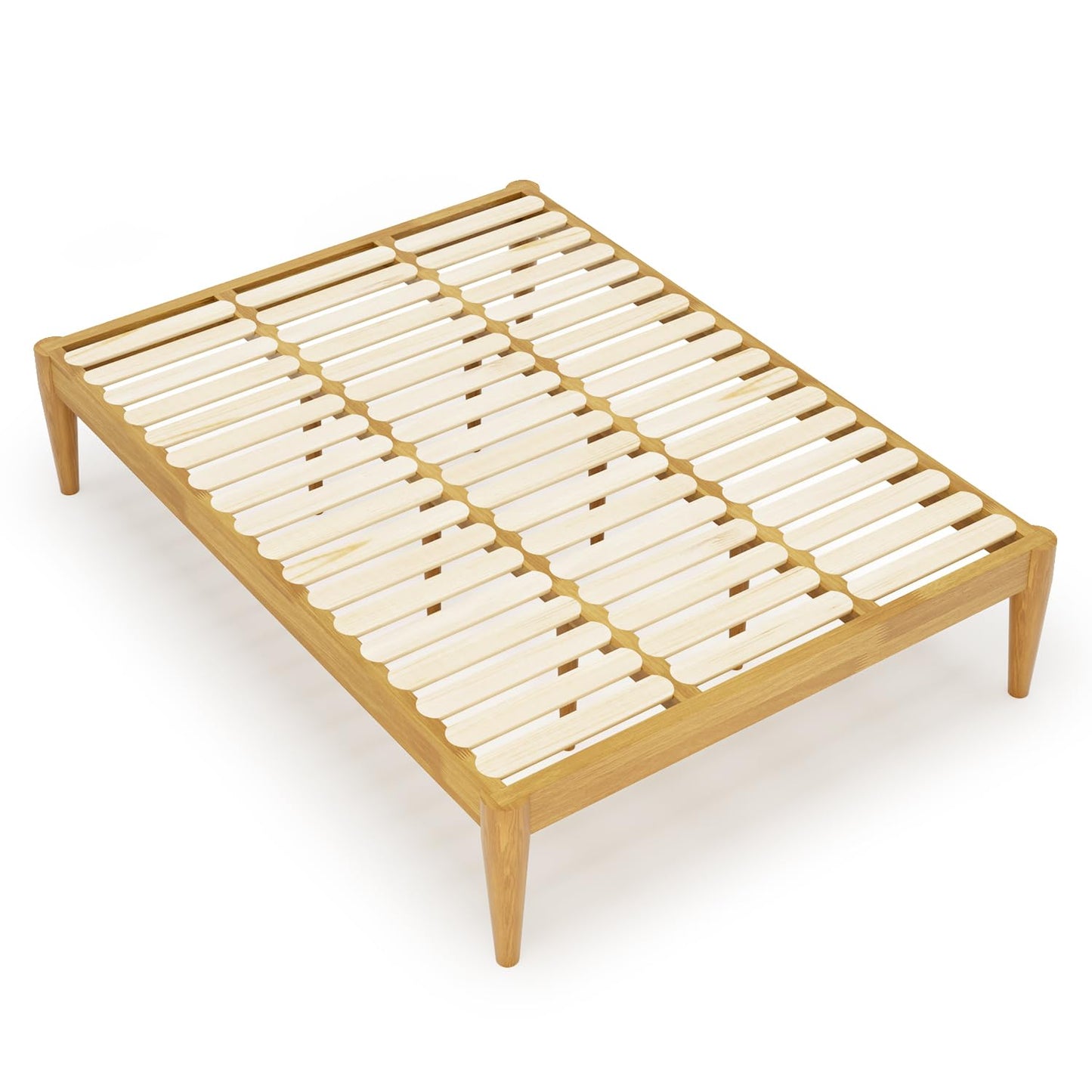 IOTXY Full Platform Bed Frame - Solid Wood 16-Inch Height Mattress Foundation Base with Densely Slats and Heavy-Duty Support Legs, No Box Spring Needed, Oak