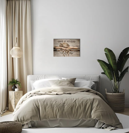 Farmhouse Bedroom Wall Art Decor, Give It to God and Go to Sleep Sign Quotes for Living Room