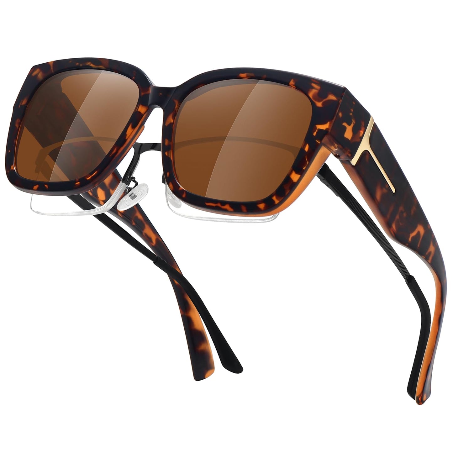 MEETSUN Fit Over Glasses Sunglasses for Women Men Large Trendy Polarized Sunglasses for Driving UV Protection Brown Tortoise