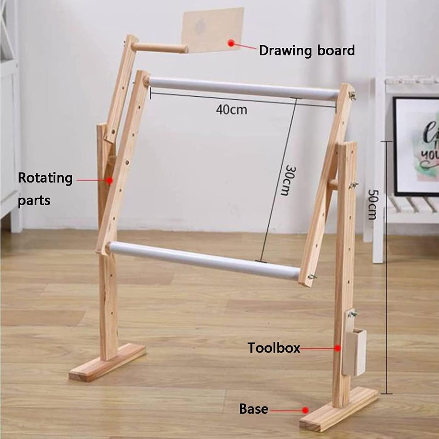 Adjustable Cross Stitch Frame Stand, 360° Rotating Wooden Embroidery Holder, Hands-Free Tool for Needlework & Craft Sewing
