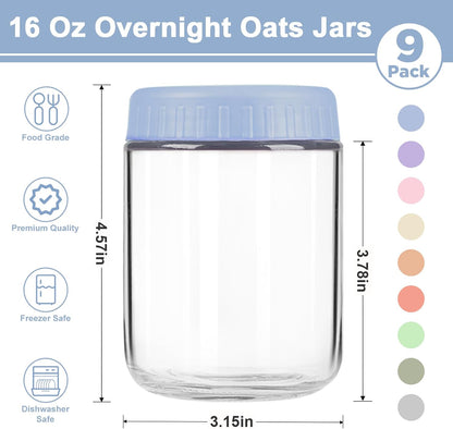 16oz 6 Pack Overnight Oats Containers with Lids, Wide Mouth Mason Jars with Lids, Glass Jars with Airtight lid for Chia