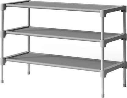 Kitsure Shoe Rack - Stackable Non-Woven Shoe Organizer for Closet & Entryway | 3-Tier, 27.5" Wide, Grey