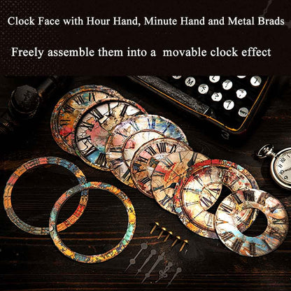 CraftBloom 90PCS Steampunk Clock Junk Journal Supplies, Vintage Cardstock Clock Faces with Movable Hands & Metal Brads, DIY Scrapbook Embellishments for Junk Journal, Collage, Mixed Media Craft