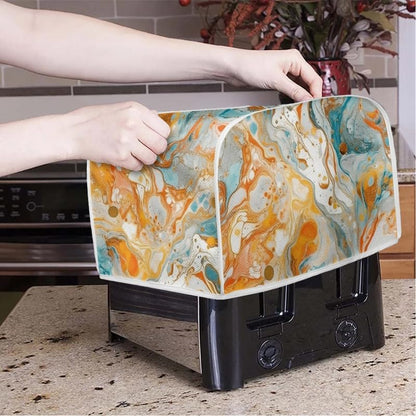 2 Slice Toaster Cover, Gold Cyan Marble Appliance Cover, Abstract Art Fluid Painting Universal Fit Wide Slot