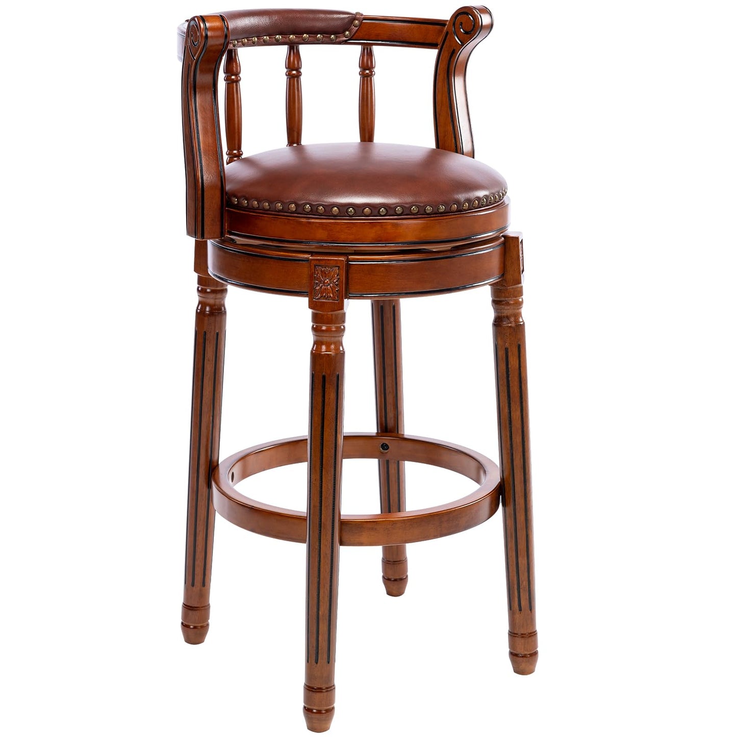 CozyRain Bar Stools Modern Swivel Barstools,Kitchen Counter Genuine Leather Upholstered Island Barstool with Footrest for Home Kitchen Dining Room (Brown, Seat Height 29.5 in)