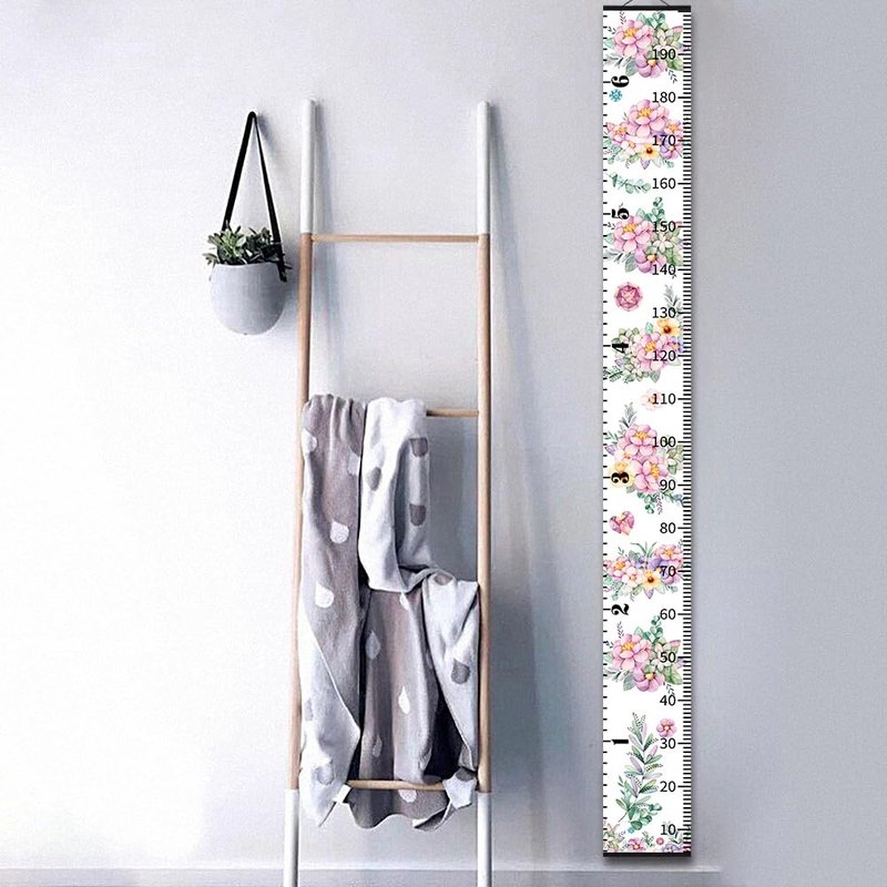 Height Chart for Kids Growth Measuring Girls Room Playroom Essentials Toddler Bedroom Nursery Baby Home Purple Flowers Canvas Wall Decor