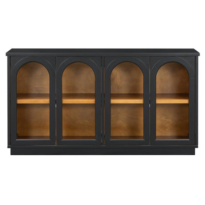 Merax 4-Door Large Storage Buffet Cabinet with Arched Glass Doors and Adjustable Shelves for Kitchen, Dining Room and Living Room