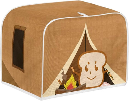 chaqlin Toaster Covers 4 Slice Wide Slot, Brown Cute Toast Print, Machine Washable Bread Maker Cover