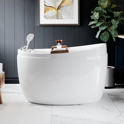 Empava Whirlpool Tub,48 in Freestanding Air Jetted Bathtub, Japanese Soaking Tub with Pre-Molded Seat, 36 Air Jets for Spa-Like Relaxation, Glossy White Luxury Acrylic Design