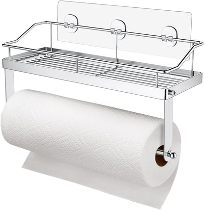 Adhesive Paper Towel Holder Shelf, Wall Mounted Roll Rack for Kitchen Shower Bathroom, Rustproof Stainless Steel