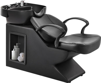 Seogwisam Shampoo Bowl and Chair Set for Salon, Backwash Barber Chair,ABS Plastic Shampoo Bowl Sink Unit w/Storage Box for Beauty Spa Barbershop