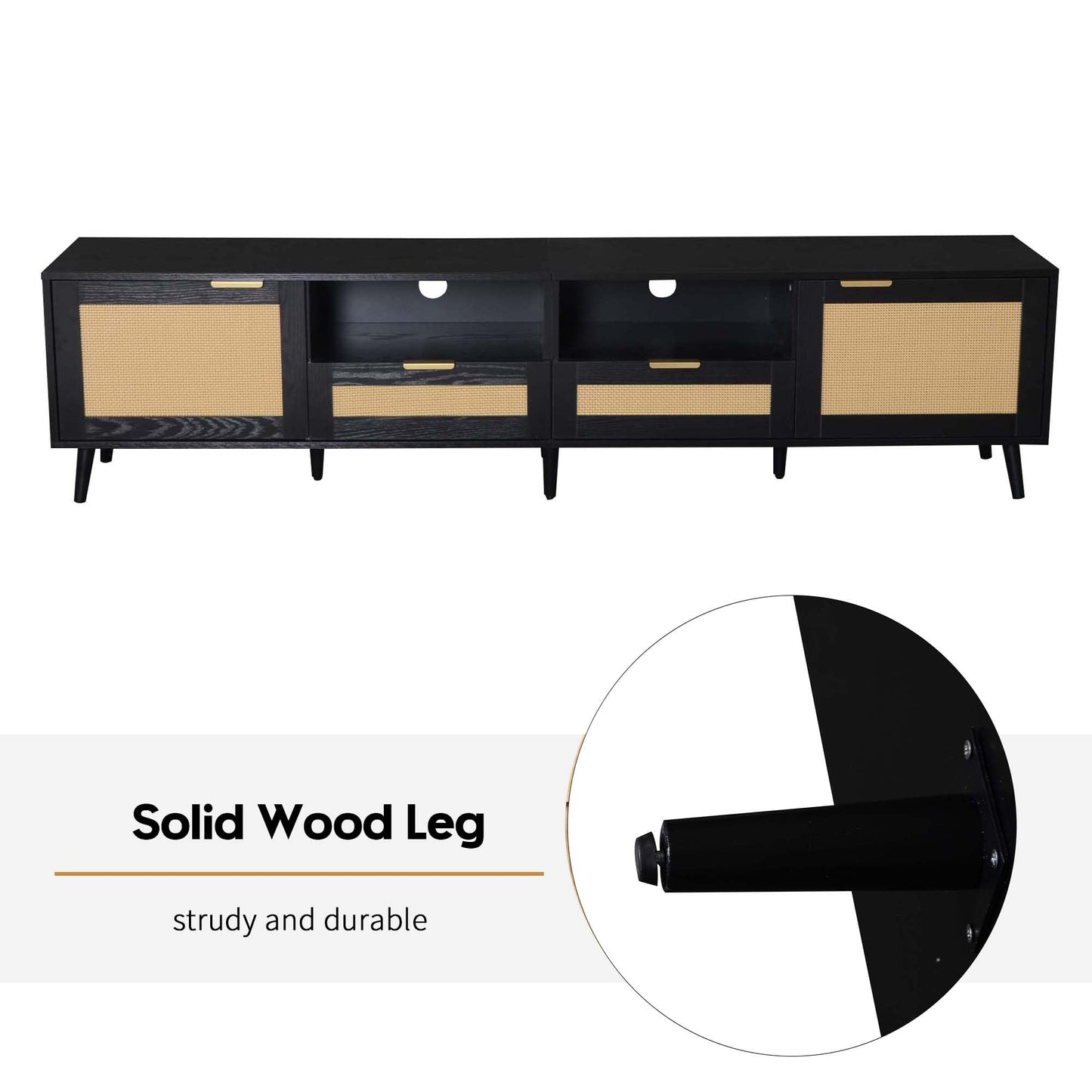 Merax TV Stand for TVs up to 85", 78 Inch Modern Media Console, Entertainment Center with Storage Drawers and Rattan Doors, Open Shelves, Solid Wood TV Cabinet Table for Living Room Furniture