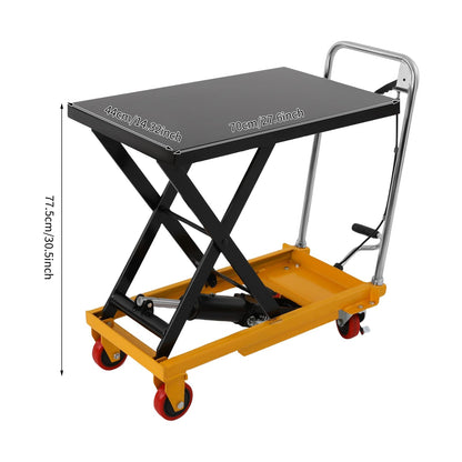 Hydraulic Scissor Lift Table 500lbs, Heavy Duty Steel Platform Cart with Locking Wheels, Adjustable Height 28.5" for Warehouse, Factory Material Handling
