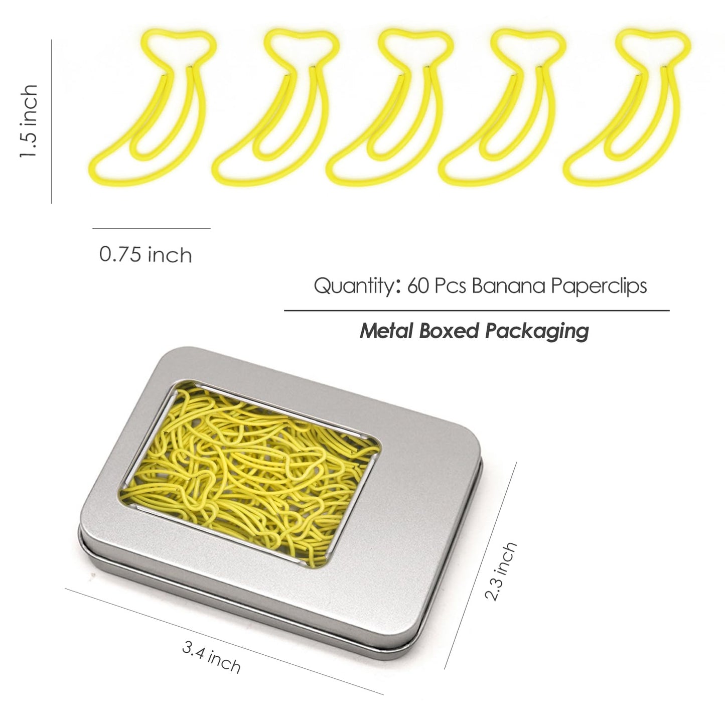 Haowuliao 60 Yellow Banana Paper Clips Bookmarks, Gift for Banana Lovers, Fruit Shop Owners