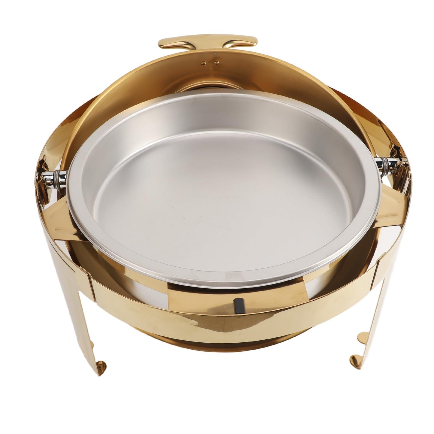 Chafing Dish Buffet Set Premium Stainless Steel Round Catering Food Warmer with Transparent Lid Alcohol Heated for Party Event Restaurant Banquet Gold 6L 47cm (1 Full Size Pan)