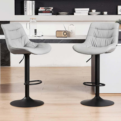 Kidol & Shellder Adjustable Bar Stools Set of 2, Faux Leather Counter Height BarStools with Back, Modern Mid Century Upholstered Bar stools for Kitchen Island Gray