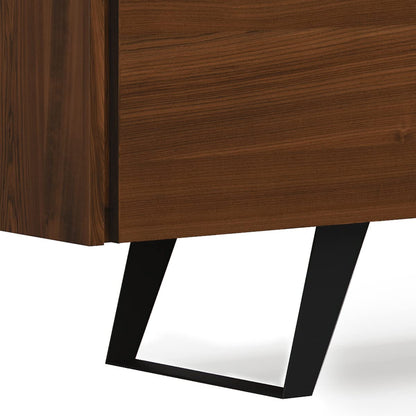 SIMPLIHOME Lowry TV Stand - 72 inch Wide Solid Mango Wood Media Console in Walnut, Modern Industrial Entertainment Center for Living Room for TVs up to 80 Inches with Open Shelf and Cable Management