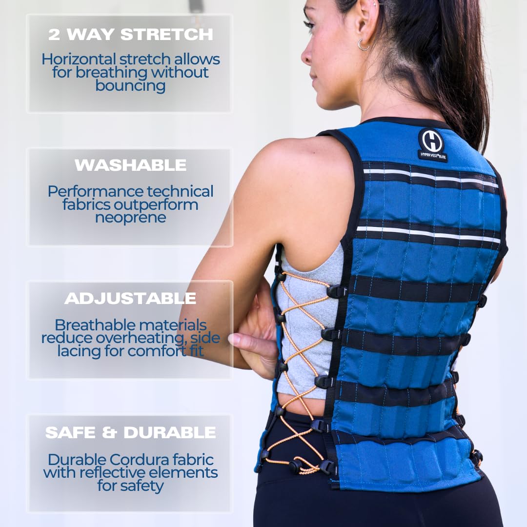 Hyperwear HyperVest ELITE Adjustable Weighted Vest for Women and Men — 10 lb Thin Steel Weights, Stretch CORDURA Fabric — Weight Vest for Walking, Running, Strength Training — Large Size, Jet Black