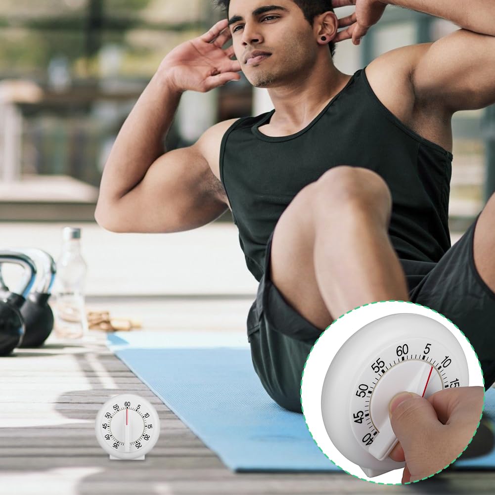 Lwuey Kitchen Timer Manual, 60 Minutes Round Shape Timer Cooking Ring Mechanical Counter Alarm Clock Wind Up Timers Home Egg Baking Steaming Visual Countdown Teacher Exercising Meeting White
