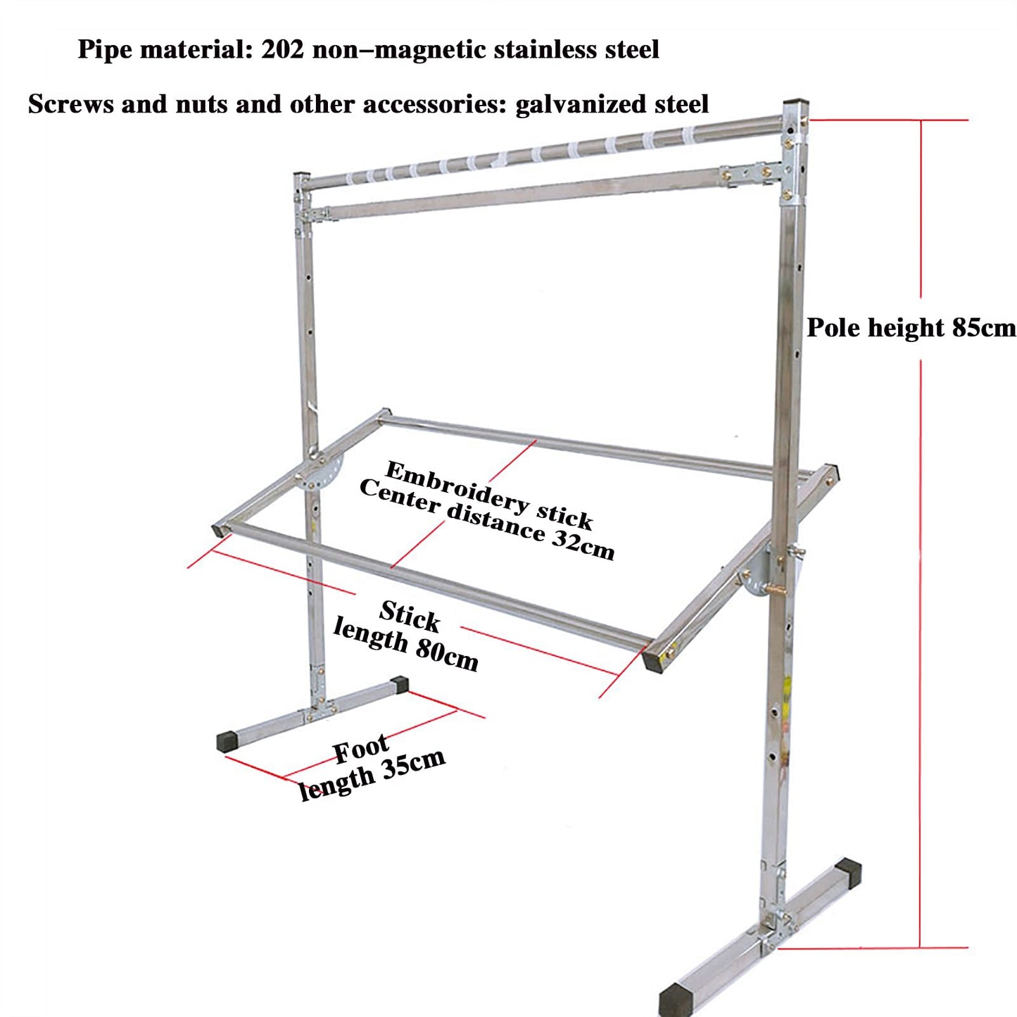 Embroidery Stand, Stainless Steel Needlework Floor Frame, Adjustable Cross Stitch Craft Stand, with 12 Hanging Wire Buckles, Standing Embroidery Lap Table, for Arts Crafts Sewing Needlework
